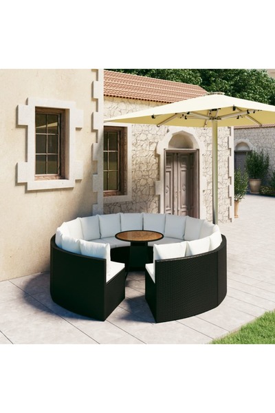 vidaxl Set mobilier de gradina cu perne, 9 piese, negru, poliratan