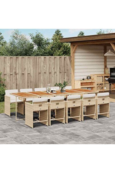 vidaxl Set mobilier de gradina cu perne, 11 piese, bej, poliratan
