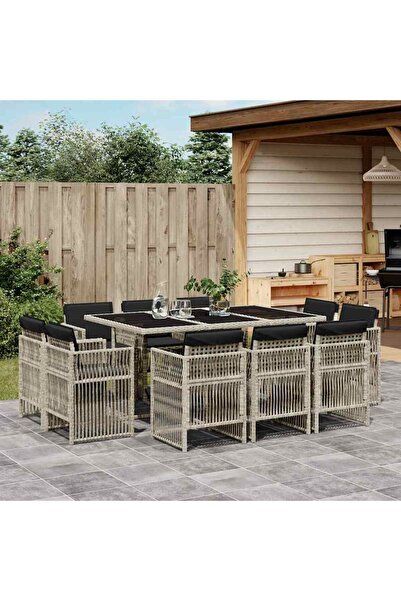 vidaxl 11-piece light gray polyrattan garden furniture set with cushions