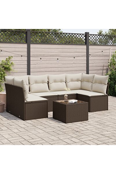 vidaxl Set canapele de gradina cu perne, 7 piese, maro, poliratan