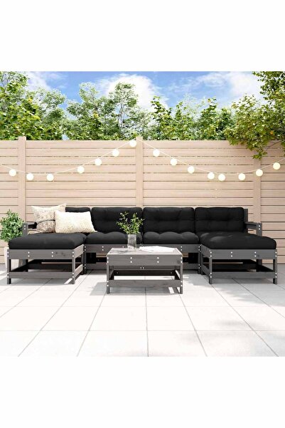 vidaxl Set mobilier de gradina cu perne, 7 piese, gri, lemn masiv