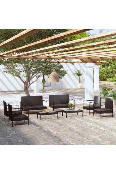 vidaxl Set mobilier de gradina cu perne, 8 piese, negru, poliratan