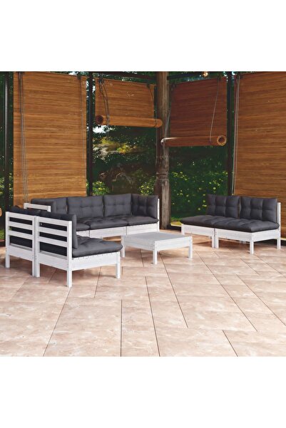 vidaxl Garden furniture set with cushions, 8 pieces, solid pine wood