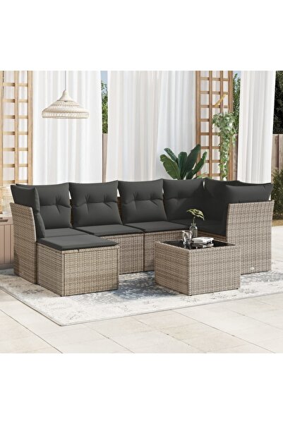 vidaxl 7-piece garden sofa set with cushions, grey, polyrattan