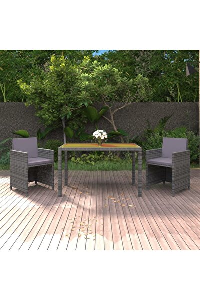 vidaxl Set mobilier de gradina cu perne, 3 piese, gri, poliratan