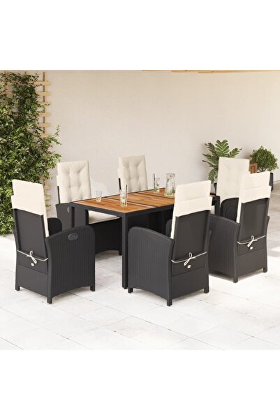 vidaxl Garden furniture set with cushions, 7 pieces, black, polyrattan