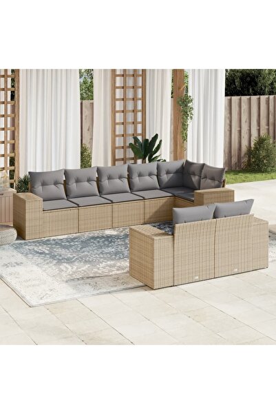 vidaxl Garden sofa set, 8 pieces, with cushions, beige, polyrattan