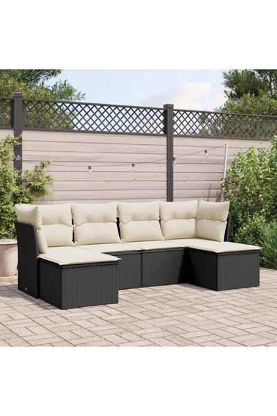 vidaxl Garden furniture set with cushions, 6 pieces, black, polyrattan