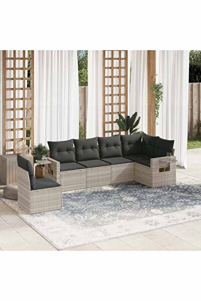vidaxl Garden sofa set with cushions, 6 pieces, light grey, polyrattan