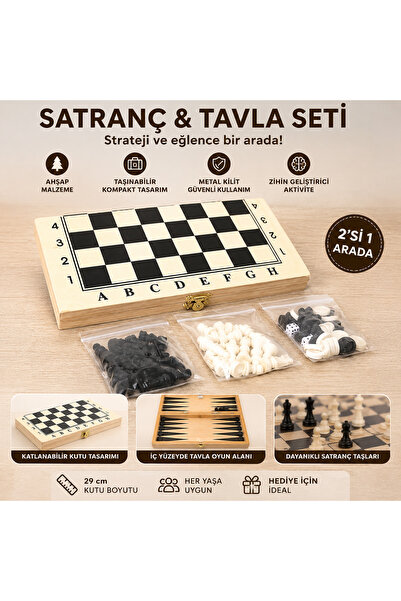 MİH-Rİ HOME 2’si 1 Arada Ahşap Satranç & Tavla Seti