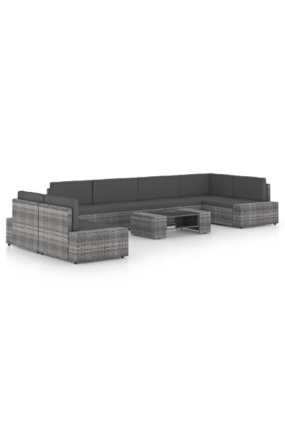 vidaxl Set mobilier de gradina cu perne, 8 piese, gri, poliratan