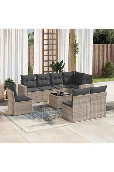 vidaxl Set canapele de gradina cu perne, 9 piese gri deschis poliratan