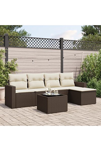 vidaxl Set canapele de gradina cu perne, 6 piese, maro, poliratan