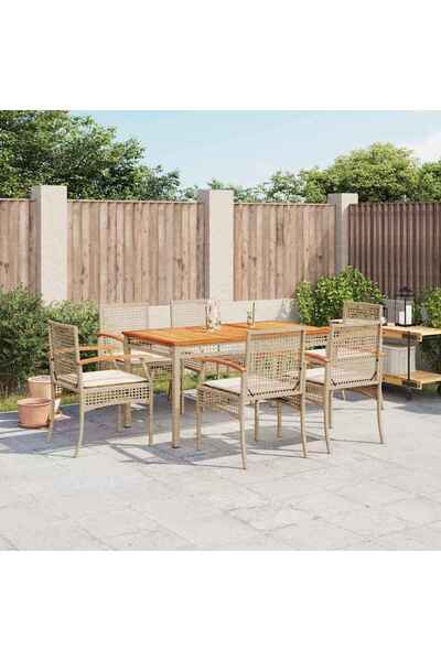 vidaxl 7-piece garden table set with cushions, beige, polyrattan