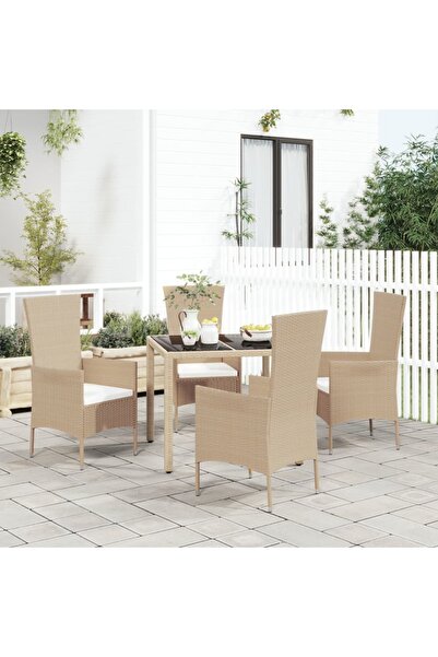 vidaxl Set mobilier de gradina cu perne, 5 piese, bej, poliratan