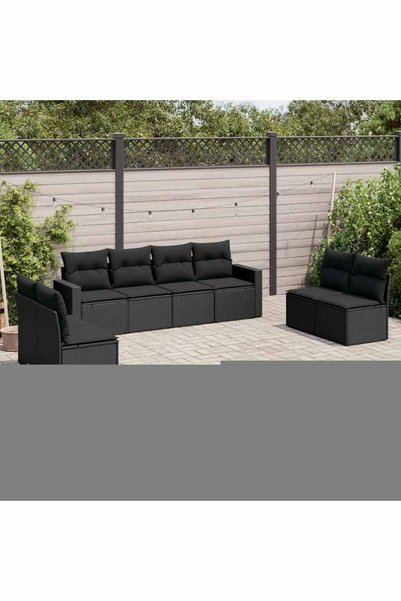 vidaxl Set mobilier de gradina cu perne, 8 piese, negru, poliratan