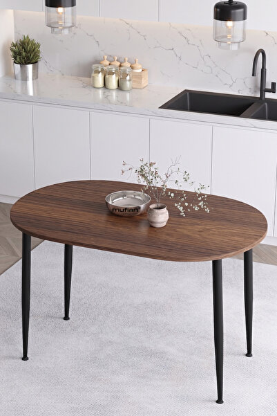 Mufian Concept İskandinav Modern Oval 60x90 CM Metal Ayaklı Ceviz Mutfak-Yeme...