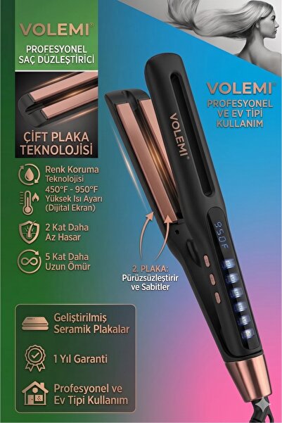 VOLEMİ ®   V-0102 مكواة تجعيد الشعر الاحترافية للعناية باللون، 5x حماية للألو...