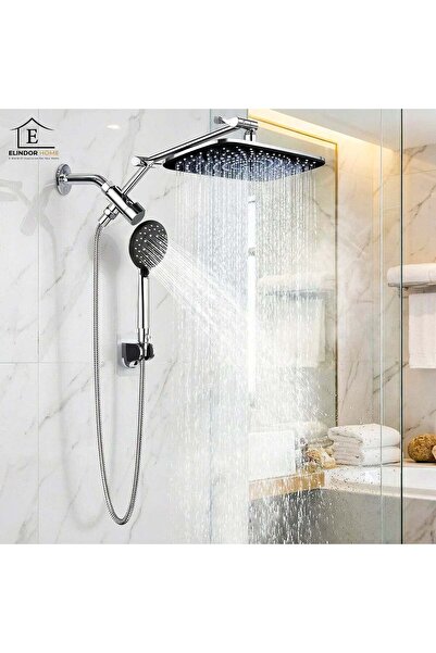 Elindor ®   Set de duș cu pară de duș fixă tip ploaie și duș de mână, argintiu