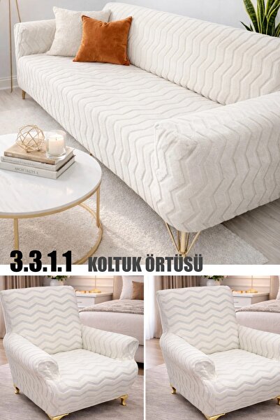 uzhanem 3+3+1+1 Streç Lastikli Esnek Yıkanabilir wellsoft Koltuk Örtüsü Takım...