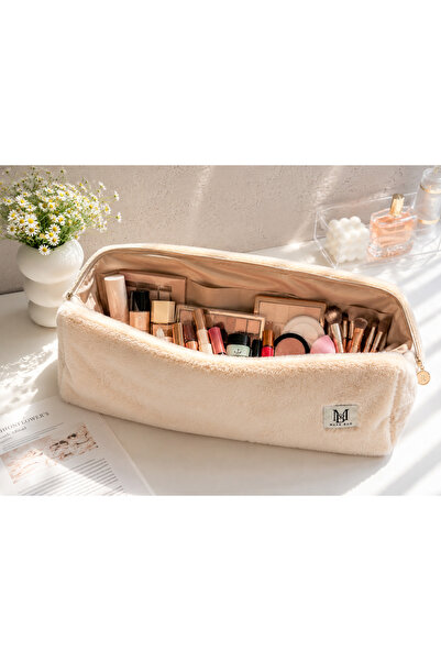 MAKE BAG BEJ PELUŞ SAÇ ŞEKİLLENDİRİCİLERİ İÇİN SEYAHAT ÇANTASI