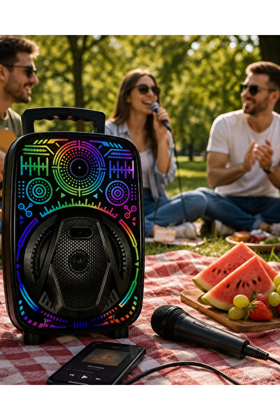 Epilons Karaoke Hoparlör Rgb Led Işıklı Usb Fm Radyo Destekli Taşınabilir Spe...