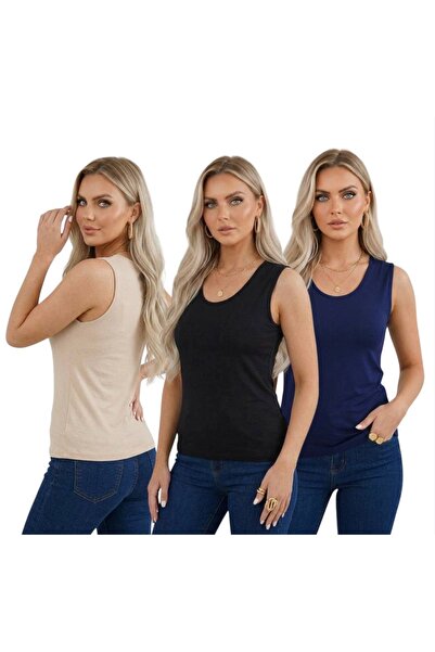 hashtag 3’lü U Yaka Kadın Basic Body Renkli Kombin Seti