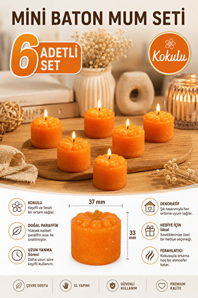 Binbirreyon 6 Adetli Renkli Mini Baton Mum Seti Çiçekli Kokulu Mum 37x33mm MA109