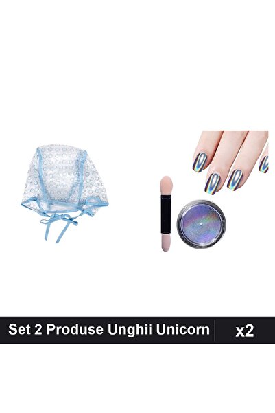 Makeup Set 2 Produse Unghii - Cască Suvite Unicat + Pigment Holografic Unicor...