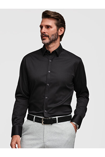 OMBRE Men's Slim Fit Shirt with Kent Collar OM-SHOS-0211 Black