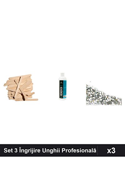 Makeup Set 3 Îngrijire Unghii: Spatule Lemn 10buc, Remover Semipermanent 500m...