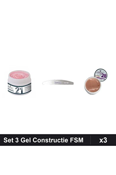 Makeup Set 3 Gel Constructie UV LED FSM 15g, Nuante 21 28, Pila Emma 100/180,...