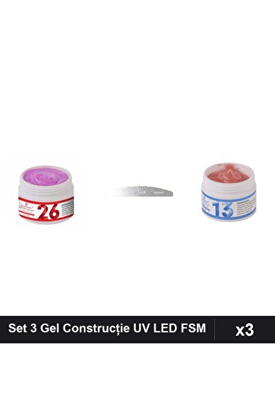 Makeup Set 3 Gel Construcție UV LED FSM 15g, Nuante 26 și 13, Pila Unghii Emm...