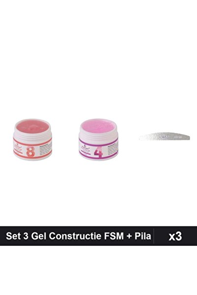 Makeup Set 3 Gel Constructie UV LED FSM 15g Nuante 04 08 + Pila Unghii Emma 1...