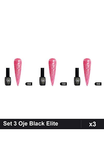 Makeup Set 3 Oje Semipermanente Black Elite 8ml, Global Fashion, Manichiură U...