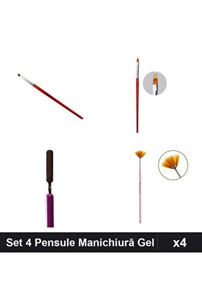 Makeup Set 4 Pensule Manichiură Gel, Limba Pisică Ombre Oranjollie Evantai, U...
