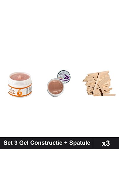 Makeup Set 3 Gel Constructie UV LED FSM 15g Nuante 06 28 + 10 Spatule Lemn Ceara