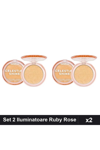 Makeup Set of 2 Ruby Rose Celestial Shine Highlighters 03 Champagne Glam, Pro...