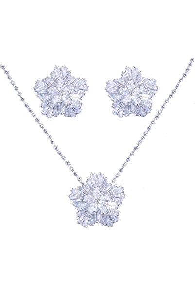 Raizel Set colier si cercei cu pietre din zirconiu, Snow Flower