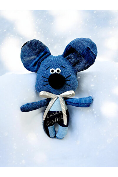 Lucille Craftshop Denim patchwork mouse toy, 30 cm