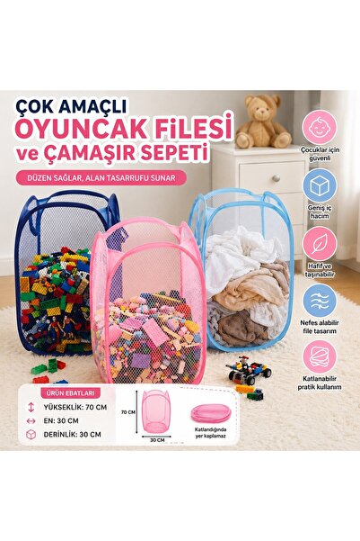 BarkoFix Büyük Boy Katlanabilir Oyuncak Filesi ve Çamaşır Sepeti 70cm Çok Ama...