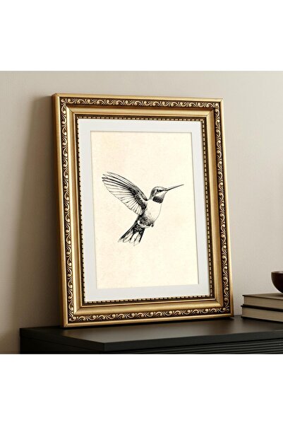 ALAYRA International Premium Hummingbird Sketch Canvas Wall Art Gold Frame 60...