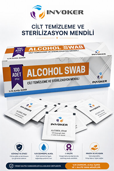 INVOKER Alkollü Mendil Alkol Swab Cilt Temizleme Mendili %70 İzopropil Alcoho...