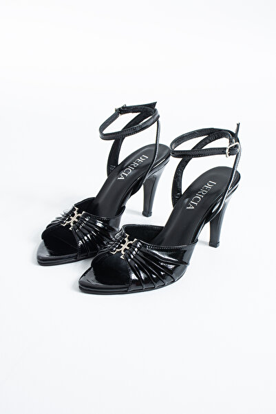 dericia shoes صندل نسائي من سولافي مصنوع من الجلد الطبيعي اللامع باللون الأسو...