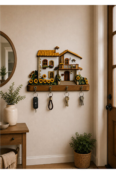no77decor Ayçiçeği Ev Temalı Dekoratif Duvar Askılı Anahtarlık – 3D Görünümlü...