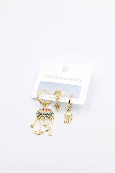 atastore2017 3-Piece Cloud Earrings - Gold