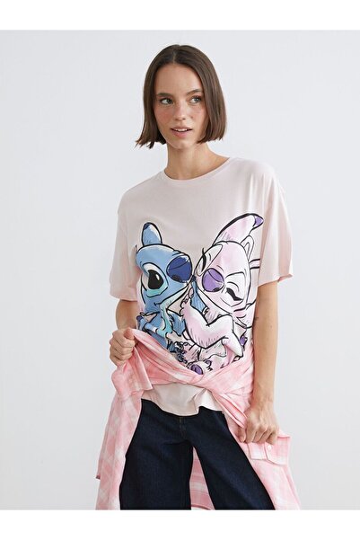 LC Waikiki Xside Women's Crew Neck T-Shirt with Stitch and Angel Print