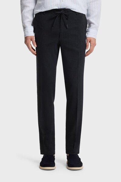 BOSS Men's Cotton Regular Fit Regular Waist Narrowed Leg Navy Blue Trousers