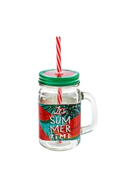 Zumzeria Watermelon Pattern Glass Mug "It's Summer Time" & Straw 450ml