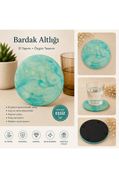 karelim home 4-Piece Coaster Set in Epoxy Aqua Green Color